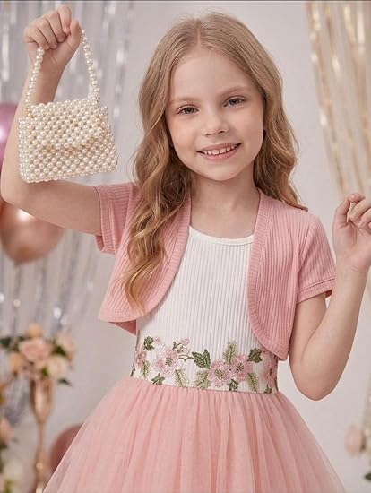 61203U8Rm8L._SY550_ Girls Floral Embroidered Top & Soft Tulle Skirt Set | Georgette A-Line Knee Length Outfit with Short Sleeves & Round Neck Dress Set for Festive & Cultural Occasions - Image 4