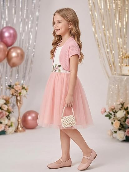 61GlVUbf0vL._SY550_ Girls Floral Embroidered Top & Soft Tulle Skirt Set | Georgette A-Line Knee Length Outfit with Short Sleeves & Round Neck Dress Set for Festive & Cultural Occasions - Image 2