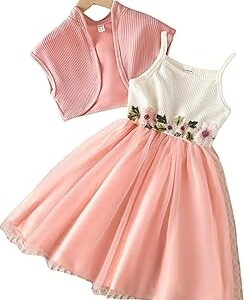 Girls Floral Embroidered Top & Soft Tulle Skirt Set | Georgette A-Line Knee Length Outfit with Short Sleeves & Round Neck Dress Set for Festive & Cultural Occasions